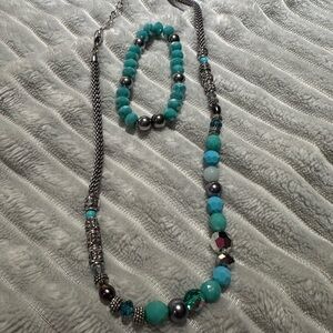 Brighton Elegant Turquoise and Silver Necklace and Bracelet Set new w/o tags